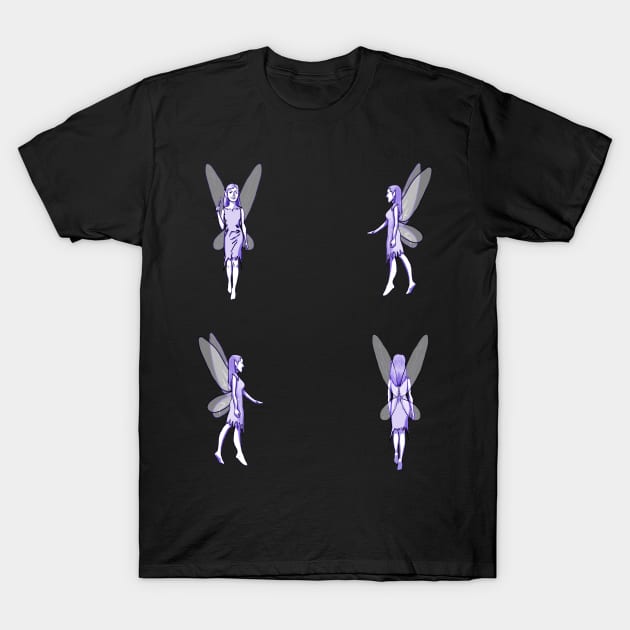 Purple Fairies on White T-Shirt by Elizabeths-Arts